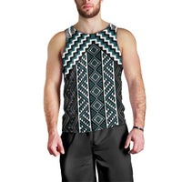 Maori Tukutuku Taniko Motifs Men Tank Top Teal Poutama Mix Kowhaiwhai