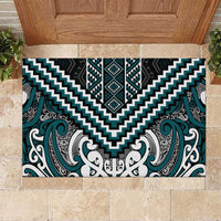 Maori Tukutuku Taniko Motifs Rubber Doormat Teal Poutama Mix Kowhaiwhai LT7 Teal - Polynesian Pride