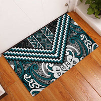 Maori Tukutuku Taniko Motifs Rubber Doormat Teal Poutama Mix Kowhaiwhai LT7 - Polynesian Pride