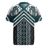 Maori Tukutuku Taniko Motifs Rugby Jersey Teal Poutama Mix Kowhaiwhai LT7 Teal - Polynesian Pride