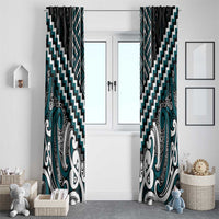 Maori Tukutuku Taniko Motifs Window Curtain Teal Poutama Mix Kowhaiwhai