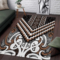 Maori Tukutuku Taniko Motifs Area Rug Brown Poutama Mix Kowhaiwhai