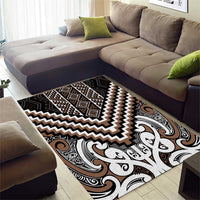Maori Tukutuku Taniko Motifs Area Rug Brown Poutama Mix Kowhaiwhai