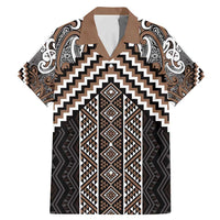Maori Tukutuku Taniko Motifs Family Matching Mermaid Dress and Hawaiian Shirt Brown Poutama Mix Kowhaiwhai LT7 Dad's Shirt - Short Sleeve Brown - Polynesian Pride