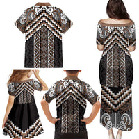 Maori Tukutuku Taniko Motifs Family Matching Puletasi and Hawaiian Shirt Brown Poutama Mix Kowhaiwhai LT7 - Polynesian Pride