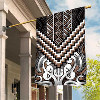 Maori Tukutuku Taniko Motifs Garden Flag Brown Poutama Mix Kowhaiwhai LT7 House Flag Brown - Polynesian Pride