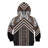 Maori Tukutuku Taniko Motifs Kid Hoodie Brown Poutama Mix Kowhaiwhai