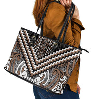 Maori Tukutuku Taniko Motifs Leather Tote Bag Brown Poutama Mix Kowhaiwhai LT7 - Polynesian Pride