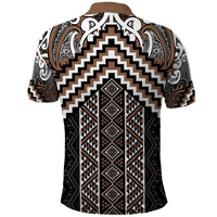 Maori Tukutuku Taniko Motifs Polo Shirt Brown Poutama Mix Kowhaiwhai