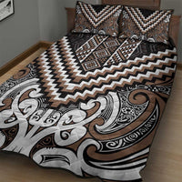 Maori Tukutuku Taniko Motifs Quilt Bed Set Brown Poutama Mix Kowhaiwhai