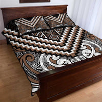 Maori Tukutuku Taniko Motifs Quilt Bed Set Brown Poutama Mix Kowhaiwhai