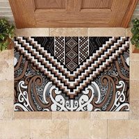 Maori Tukutuku Taniko Motifs Rubber Doormat Brown Poutama Mix Kowhaiwhai LT7 Brown - Polynesian Pride