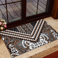 Maori Tukutuku Taniko Motifs Rubber Doormat Brown Poutama Mix Kowhaiwhai LT7 - Polynesian Pride