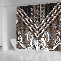 Maori Tukutuku Taniko Motifs Shower Curtain Brown Poutama Mix Kowhaiwhai