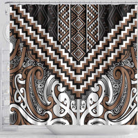 Maori Tukutuku Taniko Motifs Shower Curtain Brown Poutama Mix Kowhaiwhai