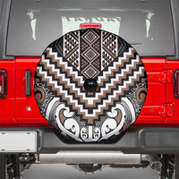 Maori Tukutuku Taniko Motifs Spare Tire Cover Brown Poutama Mix Kowhaiwhai