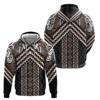 Maori Tukutuku Taniko Motifs Zip Hoodie Brown Poutama Mix Kowhaiwhai