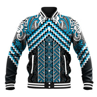Maori Tukutuku Taniko Motifs Baseball Jacket Turquoise Poutama Mix Kowhaiwhai