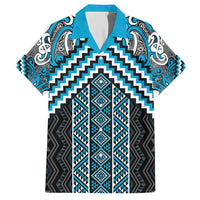 Maori Tukutuku Taniko Motifs Family Matching Short Sleeve Bodycon Dress and Hawaiian Shirt Turquoise Poutama Mix Kowhaiwhai LT7 Dad's Shirt - Short Sleeve Turquoise - Polynesian Pride