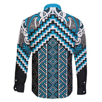 Maori Tukutuku Taniko Motifs Family Matching Tank Maxi Dress and Hawaiian Shirt Turquoise Poutama Mix Kowhaiwhai LT7 - Polynesian Pride