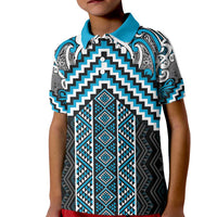 Maori Tukutuku Taniko Motifs Kid Polo Shirt Turquoise Poutama Mix Kowhaiwhai LT7 Kid Turquoise - Polynesian Pride