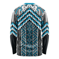 Maori Tukutuku Taniko Motifs Long Sleeve Shirt Turquoise Poutama Mix Kowhaiwhai LT7 - Polynesian Pride
