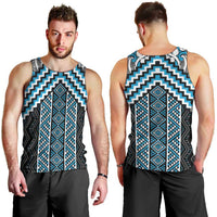 Maori Tukutuku Taniko Motifs Men Tank Top Turquoise Poutama Mix Kowhaiwhai