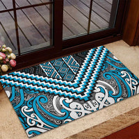 Maori Tukutuku Taniko Motifs Rubber Doormat Turquoise Poutama Mix Kowhaiwhai LT7 - Polynesian Pride