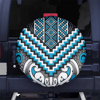 Maori Tukutuku Taniko Motifs Spare Tire Cover Turquoise Poutama Mix Kowhaiwhai