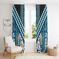 Maori Tukutuku Taniko Motifs Window Curtain Turquoise Poutama Mix Kowhaiwhai