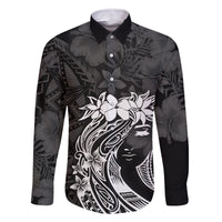 Polynesian Women's Day Family Matching Off Shoulder Long Sleeve Dress and Hawaiian Shirt Plumeria Passion - Black LT7 Dad's Shirt - Long Sleeve Black - Polynesian Pride