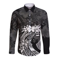 Polynesian Women's Day Long Sleeve Button Shirt Plumeria Passion - Black LT7 Unisex Black - Polynesian Pride