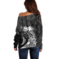 Polynesian Women's Day Off Shoulder Sweater Plumeria Passion - Black LT7 - Polynesian Pride