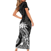 Polynesian Women's Day Short Sleeve Bodycon Dress Plumeria Passion - Black LT7 - Polynesian Pride