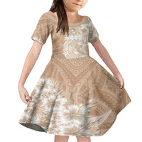 Polynesian Women's Day Family Matching Off Shoulder Long Sleeve Dress and Hawaiian Shirt Plumeria Passion - Beige LT7 Daughter's Dress Beige - Polynesian Pride