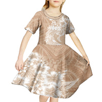 Polynesian Women's Day Kid Short Sleeve Dress Plumeria Passion - Beige LT7 - Polynesian Pride