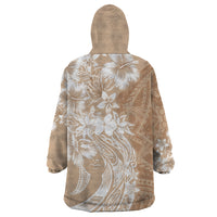 Polynesian Women's Day Wearable Blanket Hoodie Plumeria Passion - Beige LT7 - Polynesian Pride