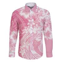 Polynesian Women's Day Family Matching Long Sleeve Bodycon Dress and Hawaiian Shirt Plumeria Passion - Pink LT7 Dad's Shirt - Long Sleeve Pink - Polynesian Pride