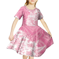 Polynesian Women's Day Kid Short Sleeve Dress Plumeria Passion - Pink LT7 - Polynesian Pride