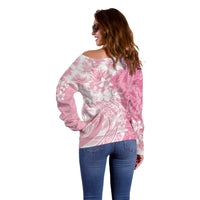 Polynesian Women's Day Off Shoulder Sweater Plumeria Passion - Pink LT7 - Polynesian Pride