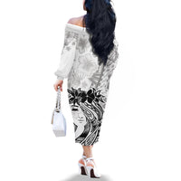 Polynesian Women's Day Family Matching Off Shoulder Long Sleeve Dress and Hawaiian Shirt Plumeria Passion - White LT7 - Polynesian Pride