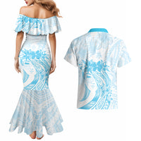 Polynesian Women's Day Couples Matching Mermaid Dress and Hawaiian Shirt Plumeria Passion - Turquoise LT7 - Polynesian Pride