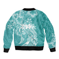 Polynesian Women's Day Bomber Jacket Plumeria Passion - Teal LT7 - Polynesian Pride