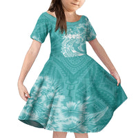 Polynesian Women's Day Kid Short Sleeve Dress Plumeria Passion - Teal LT7 KID Teal - Polynesian Pride