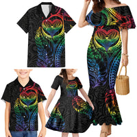 New Zealand Pride Family Matching Mermaid Dress and Hawaiian Shirt Takatapui Rainbow Fern LT7 - Polynesian Pride