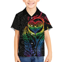 New Zealand Pride Family Matching Puletasi and Hawaiian Shirt Takatapui Rainbow Fern LT7 Son's Shirt Colorful - Polynesian Pride
