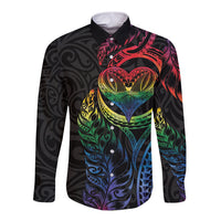 New Zealand Pride Long Sleeve Button Shirt Takatapui Rainbow Fern