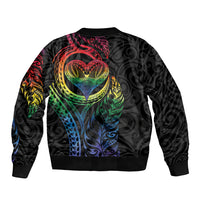 New Zealand Pride Sleeve Zip Bomber Jacket Takatapui Rainbow Fern