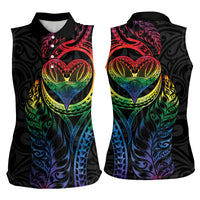 New Zealand Pride Women Sleeveless Polo Shirt Takatapui Rainbow Fern LT7 - Polynesian Pride