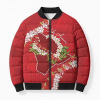Hawaii Island Flowers Lei Bomber Puffer Jacket Ohia Lehua Scarlet Red